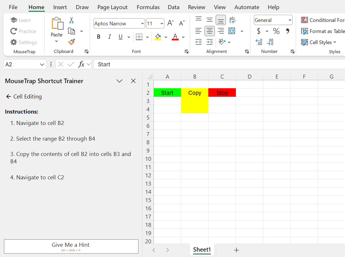 Practice mode interface